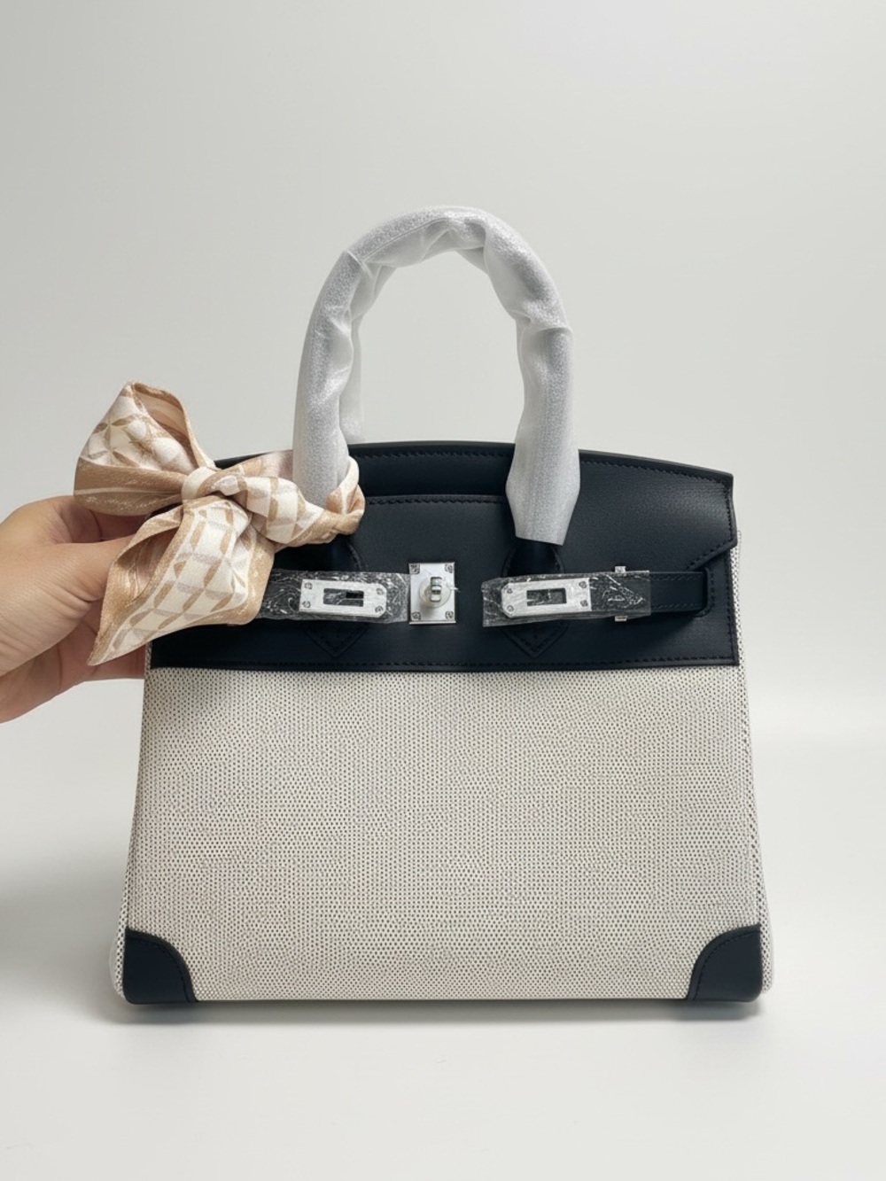 Classic Two-Tone Canvas Tote Bag with Black Trim